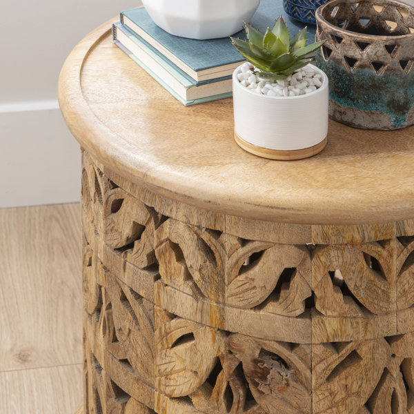 Mistana™ Eakin 17'' Tall Solid Wood Tray Top Drum End Table & Reviews